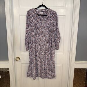 Aria Collection long sleeve velour nightgown Floral Pattern Snuggly Soft XL